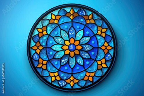Colorful Islamic Stained Glass Window with Arabic Calligraphy