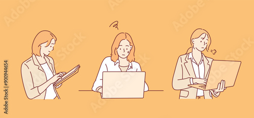 business women. Hand drawn style vector design illustrations.