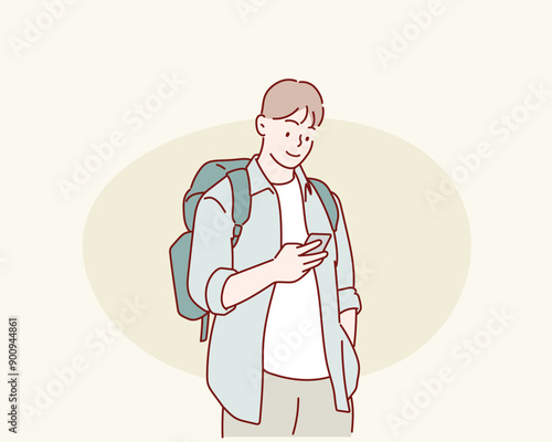 Tourist woman. Hand drawn style vector design illustrations.