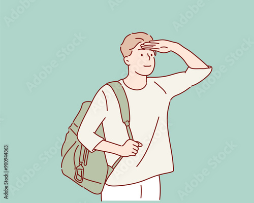 Tourist woman. Hand drawn style vector design illustrations.