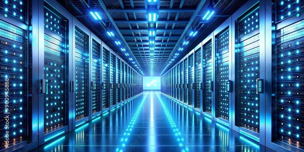 Endless digital expanse with glowing servers Generative By AI, abstract, technology, server, digital Endless digital expanse with glowing servers Generative By AI, abstract, technology, server, digital