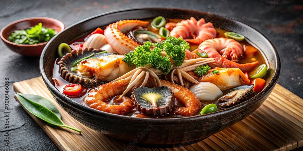 Delicious seafood jjambbong topped with octopus, abalone, and shrimp, seafood, jjambbong, spicy, Korean, soup, noodles, delicious Delicious seafood jjambbong topped with octopus, abalone, and shrimp, seafood, jjambbong, spicy, Korean, soup, noodles, delicious