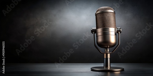 Professional podcasting microphone on a dark background AI Generative