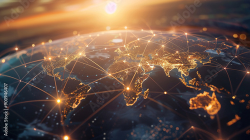 Internet network or signal in the world in futuristics concept. HD 4k wallpaper background photo for advertisement, technological company.