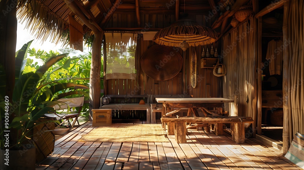 Rustic Wooden Cabin Porch with Tropical Touches Rustic Wooden Cabin Porch with Tropical Touches