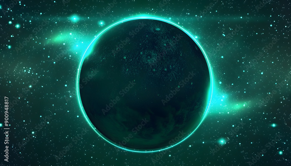 Space scene. Green nebula with planet Space scene. Green nebula with planet