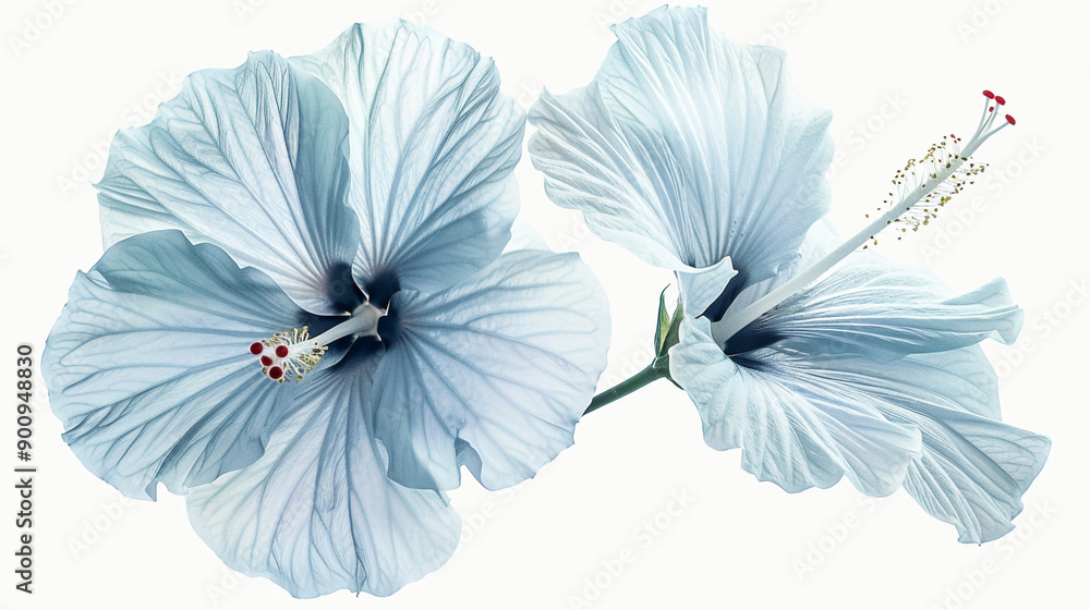 Obraz premium light blue hibiscus flowers on a white background