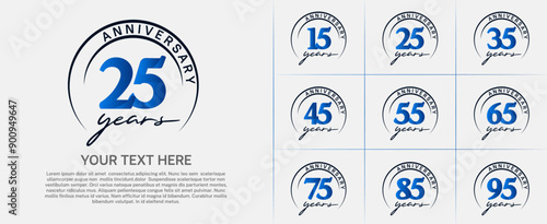 anniversary logotype set vector, blue color with black circle for special day celebration