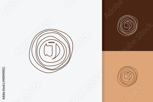 letter j wood grain logo design vector template