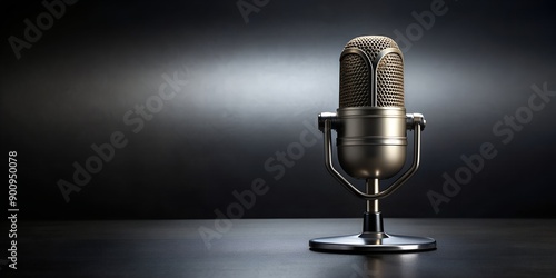 Professional podcasting microphone on a dark background AI Generative photo