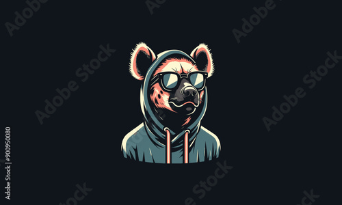 head hyena wearing hoodie and sun glass vector mascot design