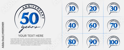anniversary logotype set vector, blue color with black circle for special day celebration