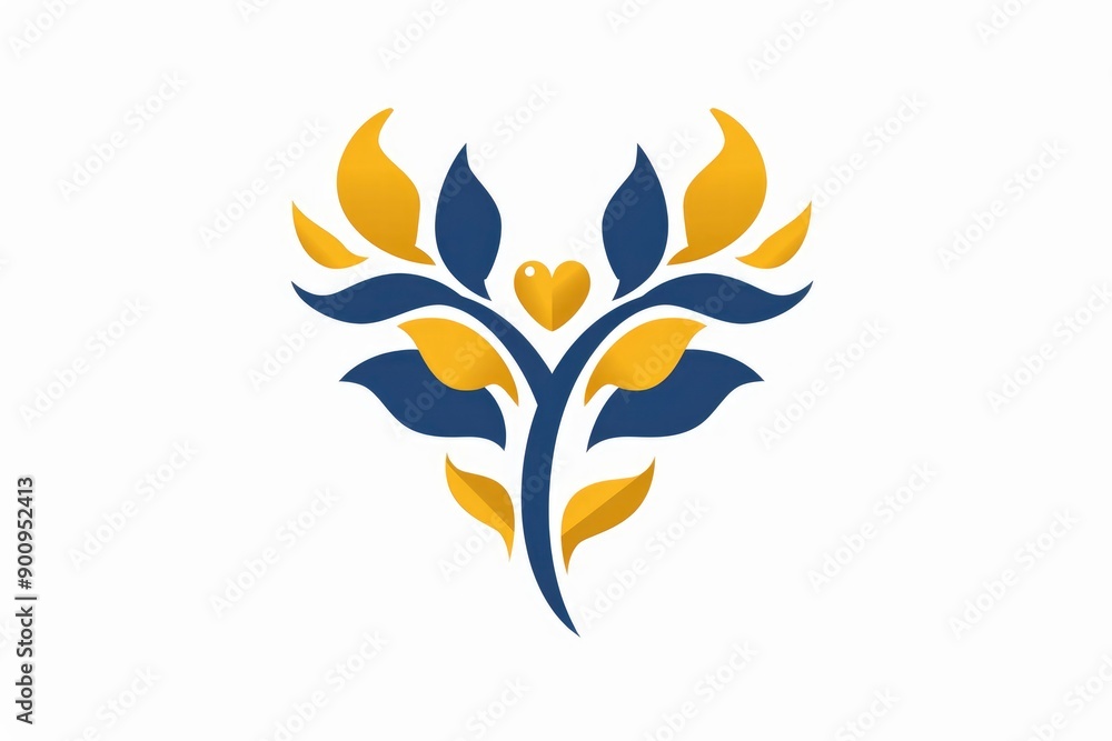 Heart Shaped Floral Logo with Gold and Blue Colors Heart Shaped Floral Logo with Gold and Blue Colors