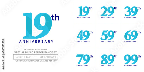 anniversary logotype set vector, blue color for special day celebration