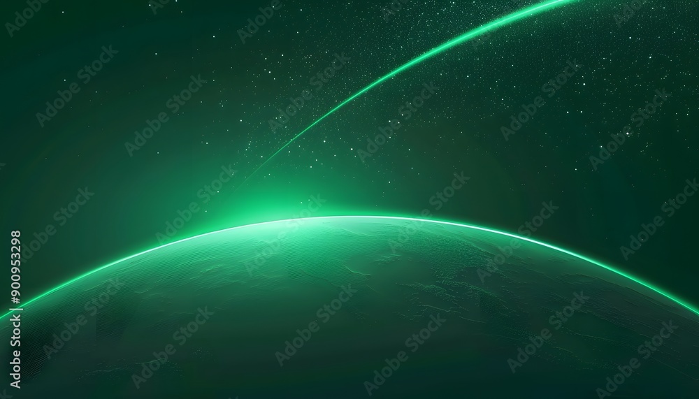 Obraz premium Space scene. Green nebula with planet
