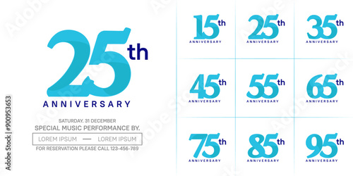 anniversary logotype set vector, blue color for special day celebration