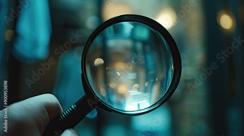 Close-up of a magnifying glass with a black handle, symbolizing searching for information and business analysis