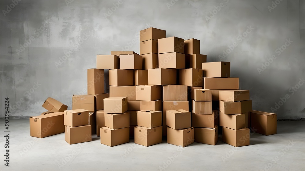 A neatly stacked pile of cardboard boxes on a plain background, symbolizing moving or storage organization. A neatly stacked pile of cardboard boxes on a plain background, symbolizing moving or storage organization.