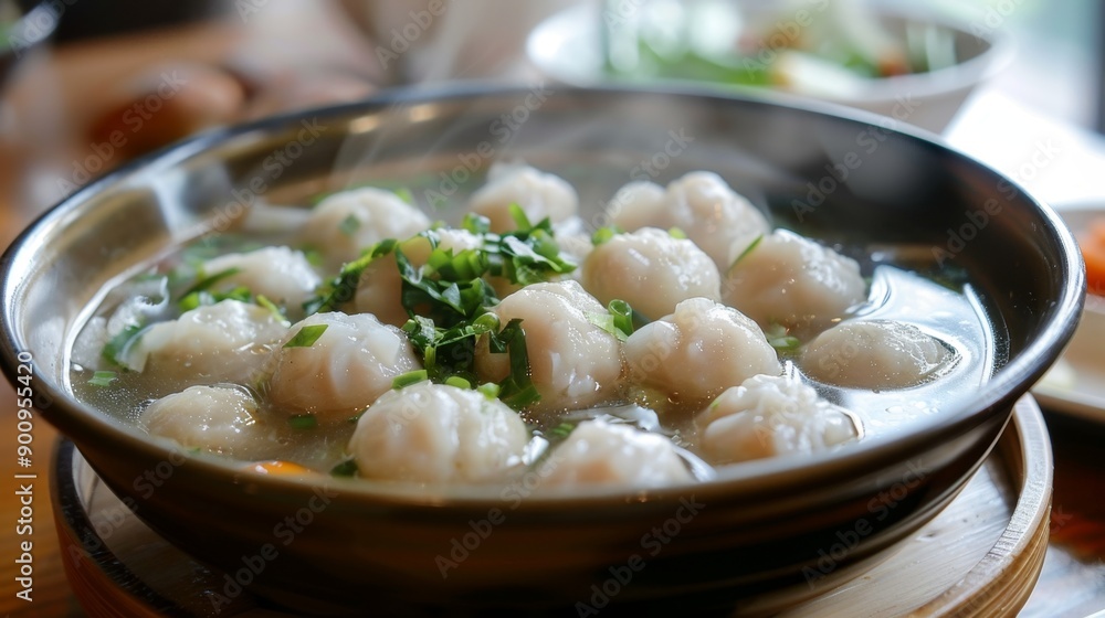 Satisfying Fish Ball Soup with Fresh Vegetables in Steaming Broth - Comforting Asian Dish for Food Lovers Satisfying Fish Ball Soup with Fresh Vegetables in Steaming Broth - Comforting Asian Dish for Food Lovers
