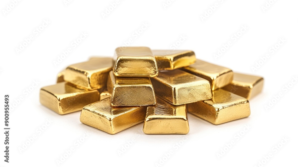 Isolated stack of polished gold bars on white background, representing financial success and luxury Isolated stack of polished gold bars on white background, representing financial success and luxury