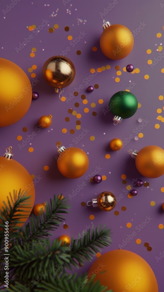 Fototapeta premium Festive Christmas background with decorative xmas ball. Merry Christmas and Happy New Year holiday poster