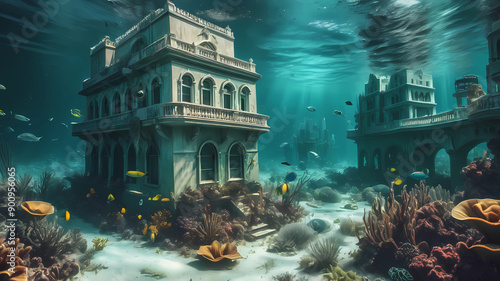 Fototapeta Naklejka Na Ścianę i Meble -  Miami as an underwater kingdom.