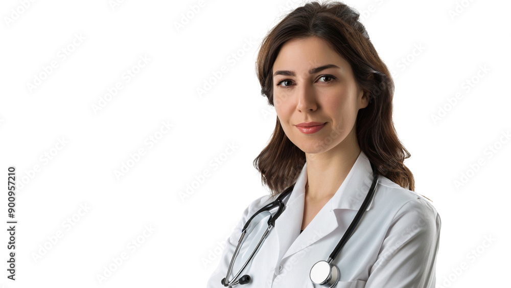 Portrait of a smiling female doctor with stethoscope, isolated on transparent background Portrait of a smiling female doctor with stethoscope, isolated on transparent background