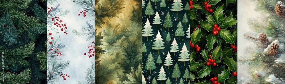 Obraz premium Festive holiday foliage patterns mobile wallpaper set