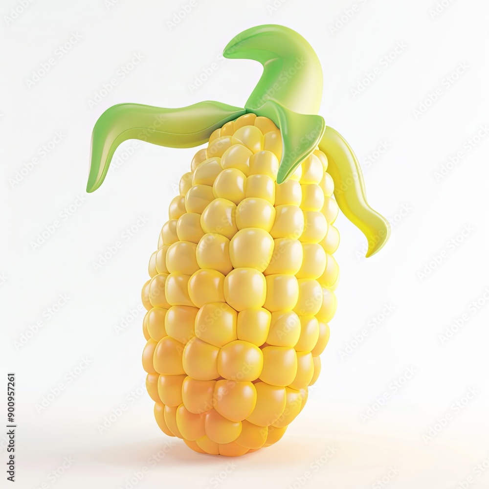 Colorful Inflatable Corn Icon with Soft Rounded Forms in 3D Cartoon ...