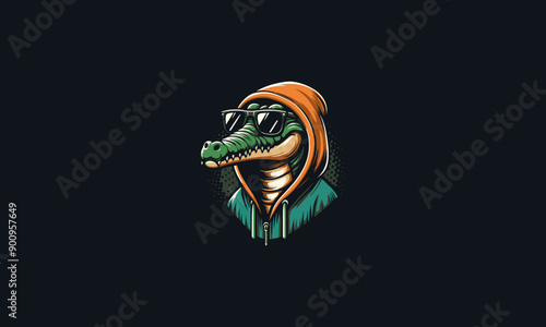 head crocodile wearing hoodie and sunglass vector mascot design