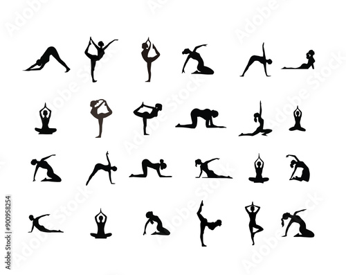 Flat yoga silhouette  poses collection for international yoga day
