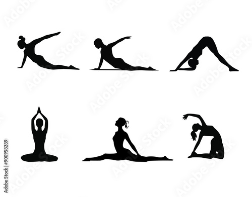 Flat yoga silhouette  poses collection for international yoga day