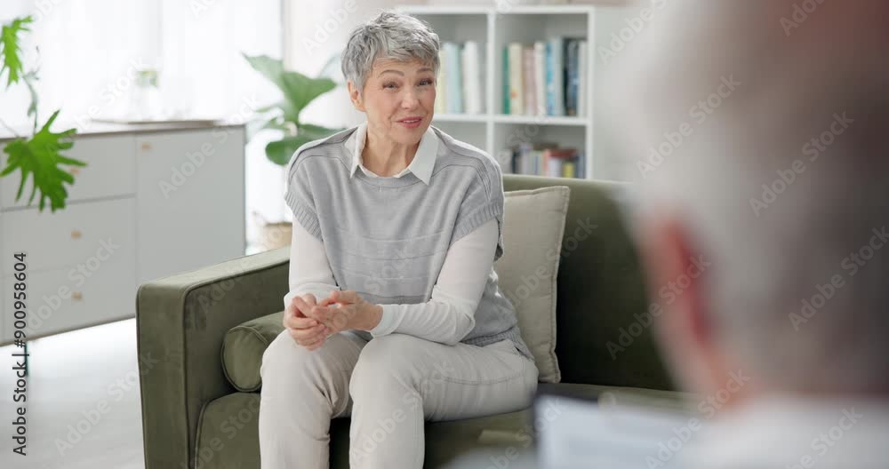 Discussion, psychology and mature woman in office for session with mental health or anxiety counseling. Talk, psychiatry and senior female patient with therapist for trauma advice or guidance. Discussion, psychology and mature woman in office for session with mental health or anxiety counseling. Talk, psychiatry and senior female patient with therapist for trauma advice or guidance.