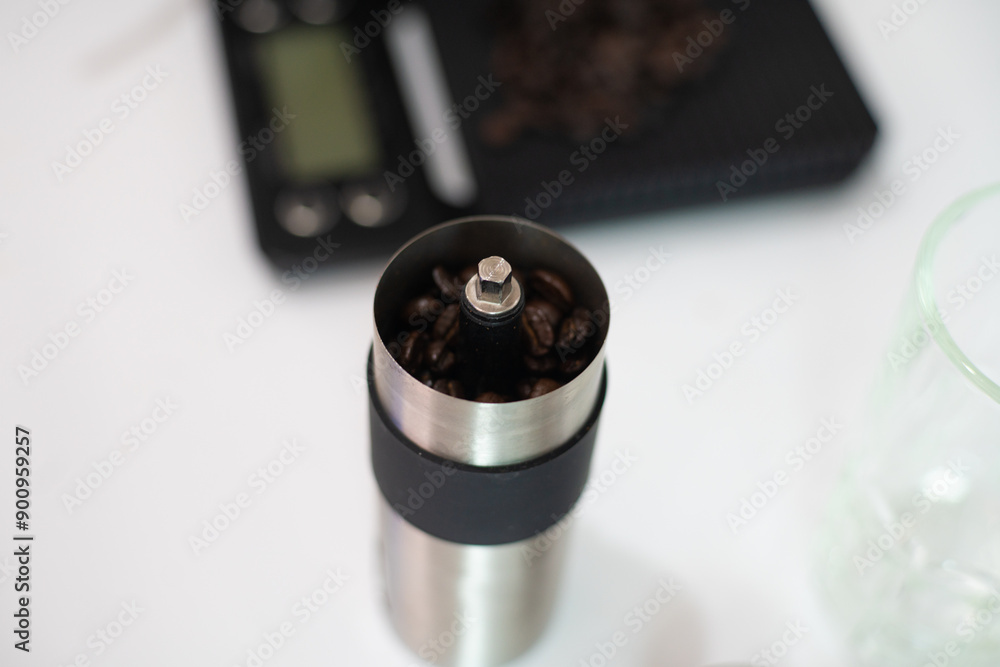 Coffee drip equipment with coffee bean on white background Coffee drip equipment with coffee bean on white background