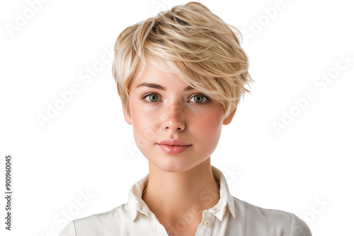 Smiling blonde woman with beautiful face isolated on transparent background photo