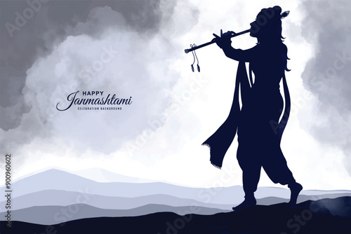 Beautiful religious krishna janmashtami card background