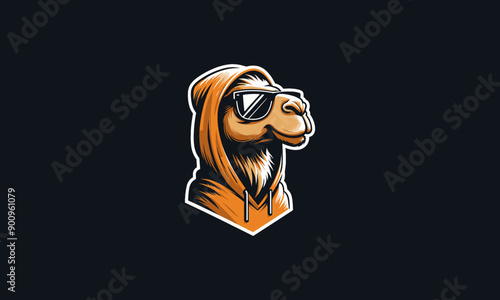 head camel wearing sun glass and hoodie vector logo design