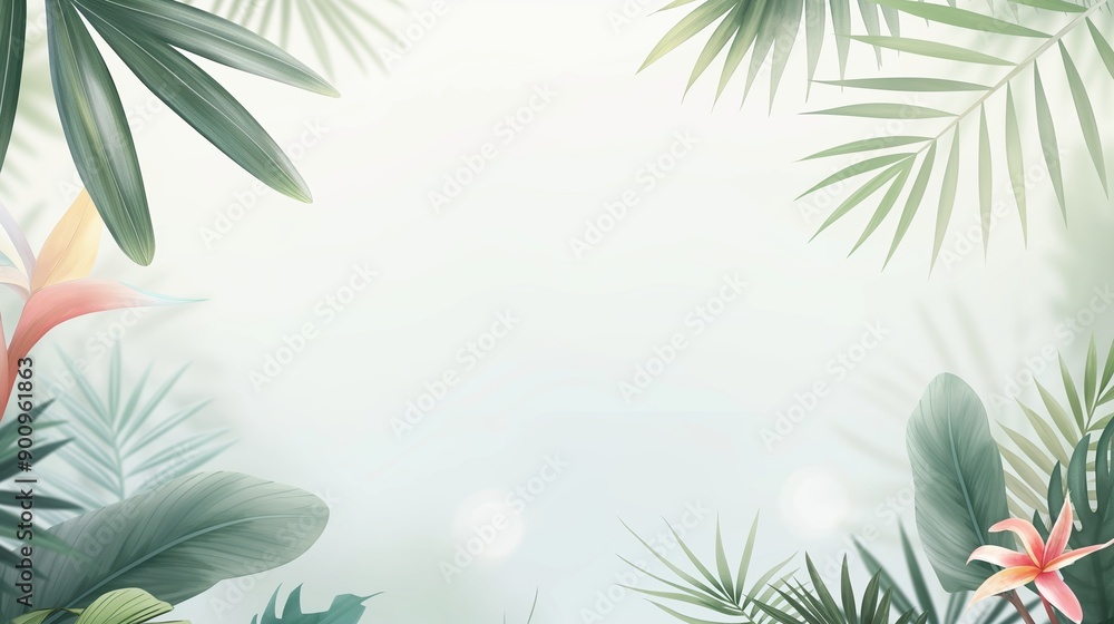 Tropical paradise, exotic plants, bright and fresh, watercolor style Tropical paradise, exotic plants, bright and fresh, watercolor style