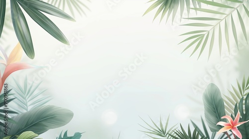Tropical paradise, exotic plants, bright and fresh, watercolor style