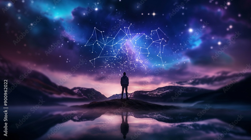 Fototapeta premium Stargazer Observing Constellations in Night Sky