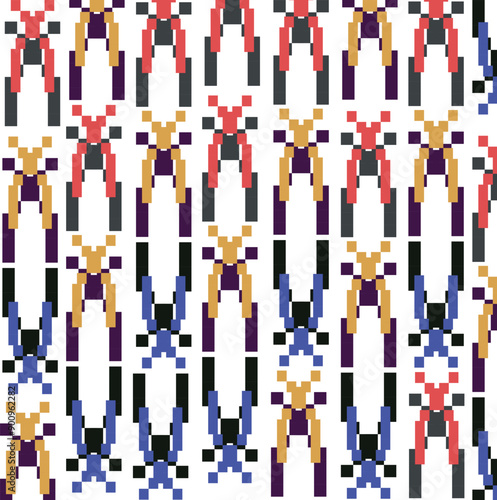 The colored designs or figures are made up of large pixels. Imitation of many robots or toys.