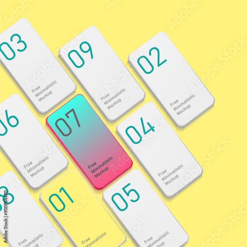 Realistic phone mockup, clay mobile set concept with shadow isolated. White smartphones in different angles view with blank screen, 3d vector illustration mocku up for app design presentation.
