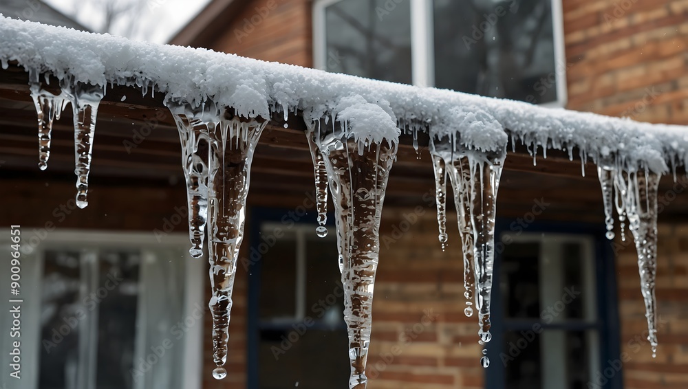 The danger of icicles as they slowly melt and fall from rooftops after a snowstorm ai_generated The danger of icicles as they slowly melt and fall from rooftops after a snowstorm ai_generated