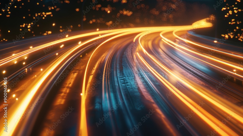A blurred image of a highway with cars and lights at night A blurred image of a highway with cars and lights at night
