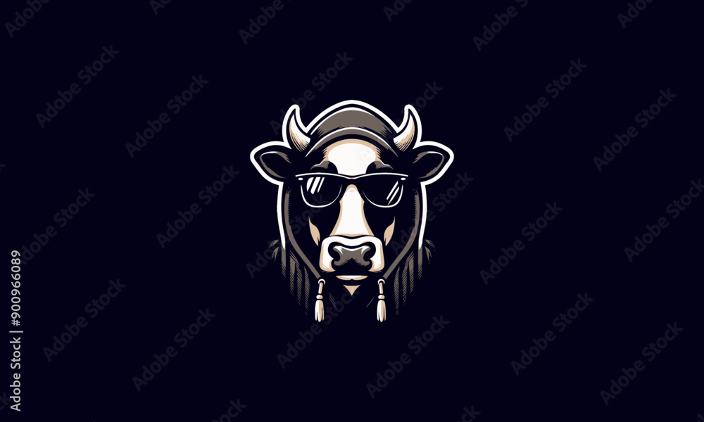 head cow wearing sun glass and jacket vector mascot design head cow wearing sun glass and jacket vector mascot design