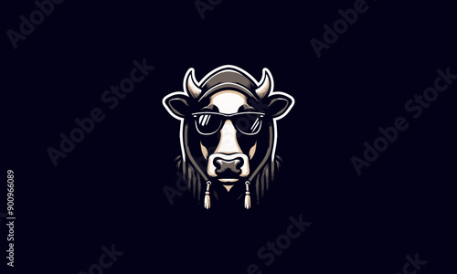 head cow wearing sun glass and jacket vector mascot design