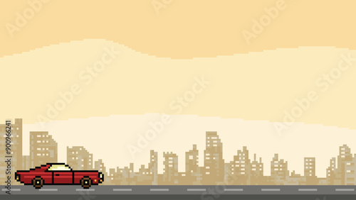 pixel art of city road trip