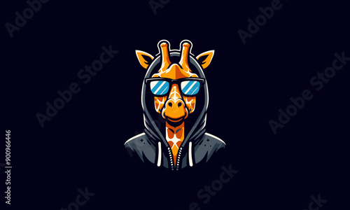 head giraffe wearing sun glass and jacket vector mascot design