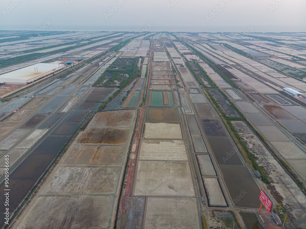 Fototapeta premium Salt field food industry aerial view