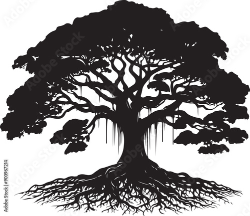 Banyan Tree Silhouette Vector Illustration